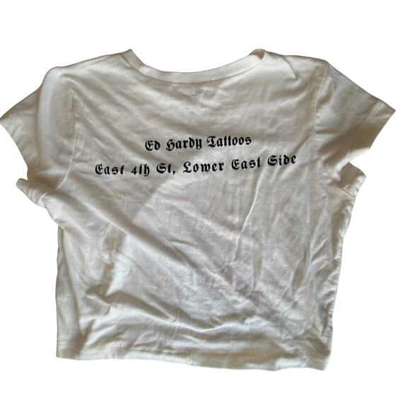 Ed Hardy Flame Skull Cropped Baby T-Shirt in Ivory Size M - Picture 2 of 5